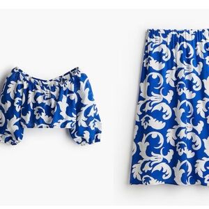 H&M Set blouse and skirt NWT women’s  Blue And White Size m